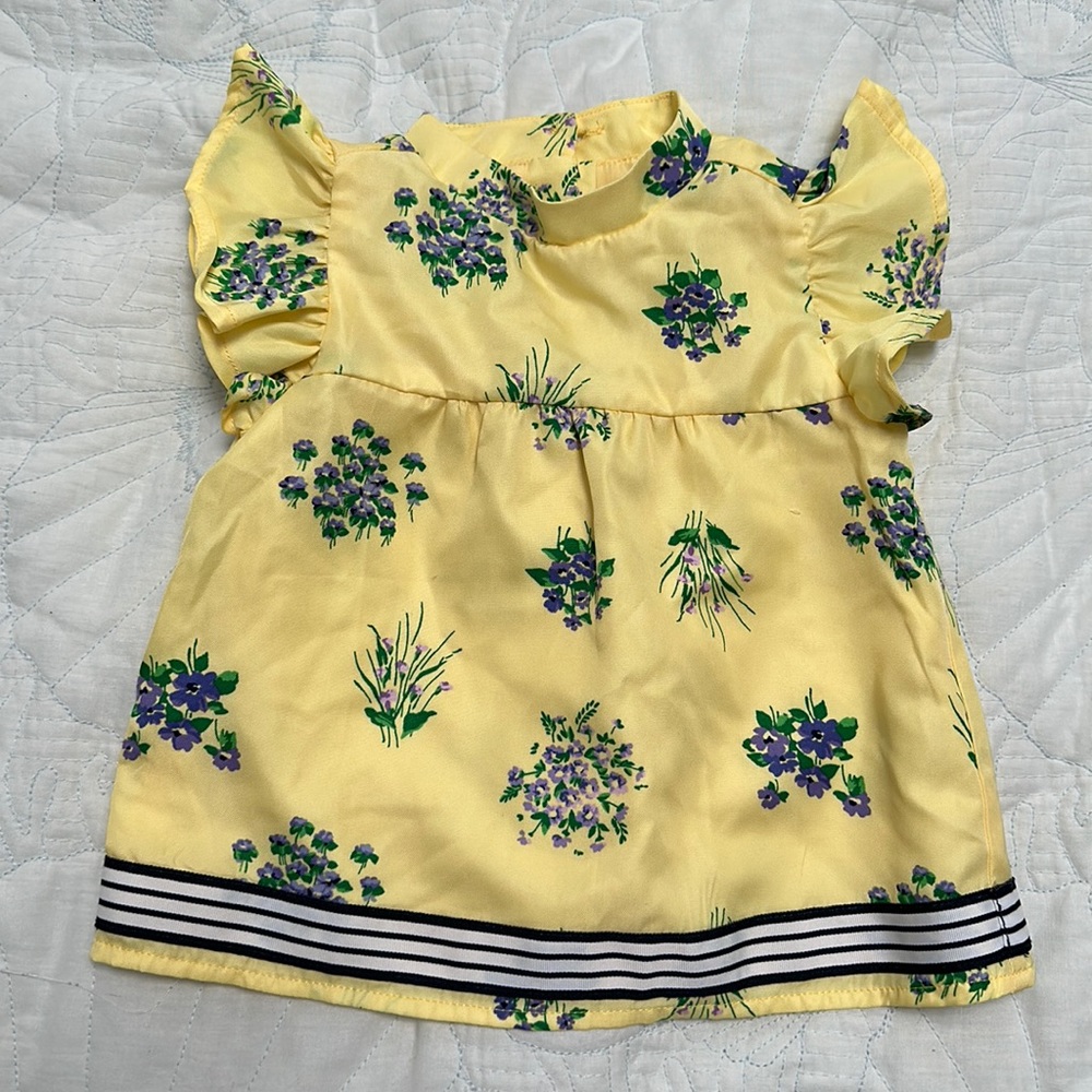 Janie & Jack yellow and purple floral top with navy & white stripe